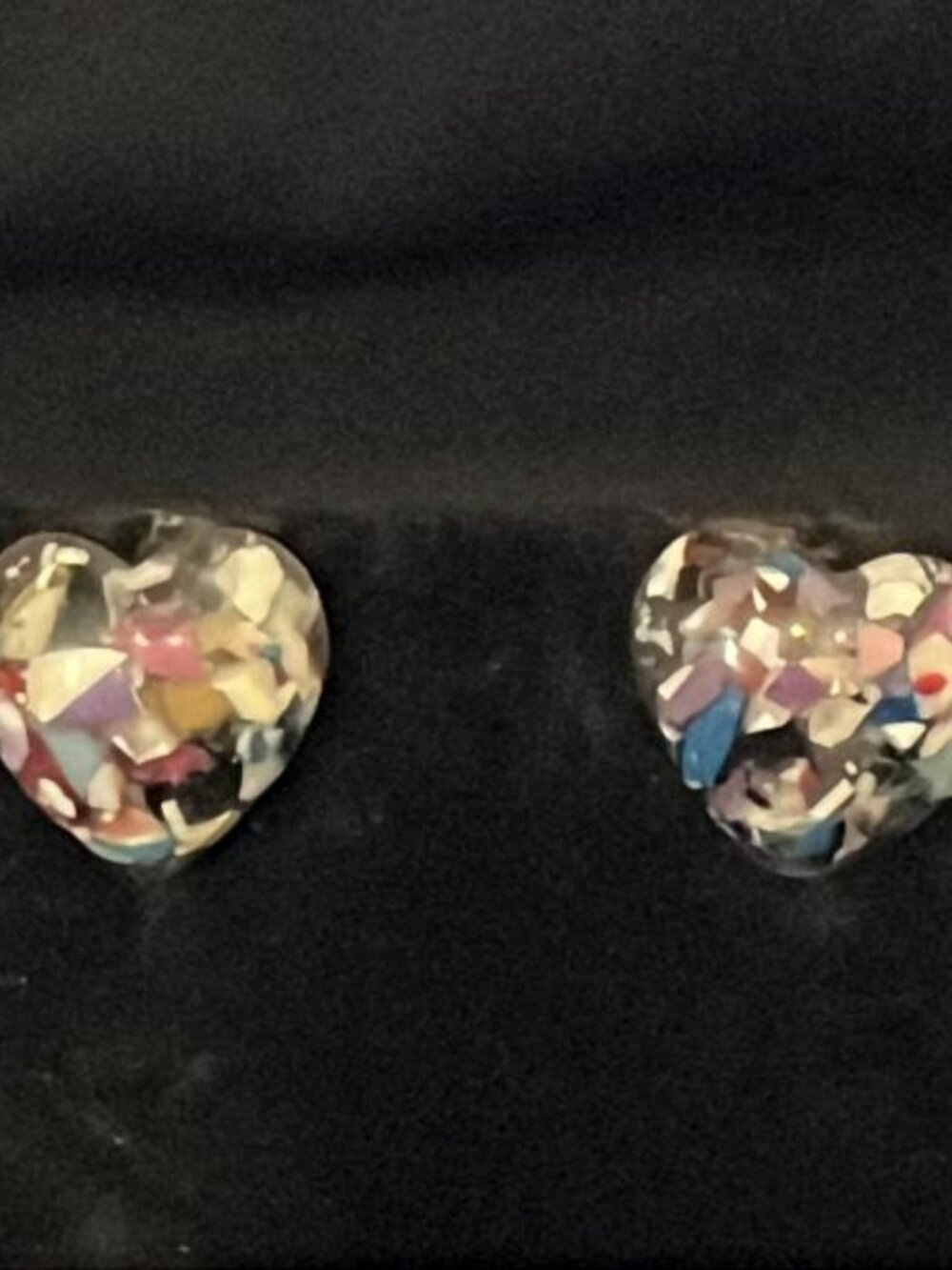 Clear Resin and Confetti Heart Earrings